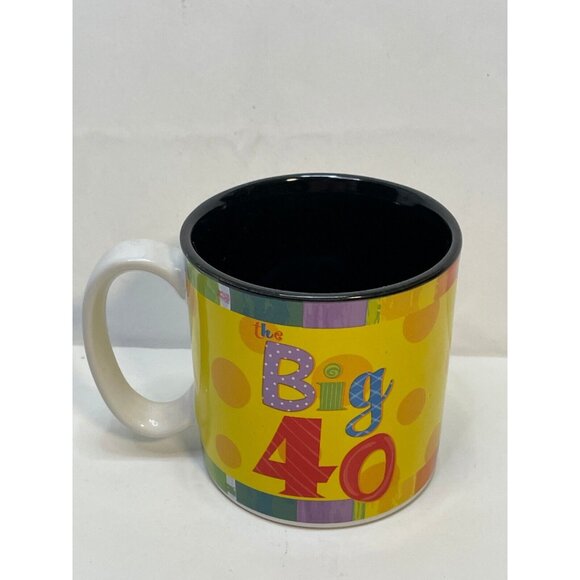 Burton Happy Birthday Big 40 ceramic coffee mug cup 3 1/2" 2007 yellow - Picture 3 of 9